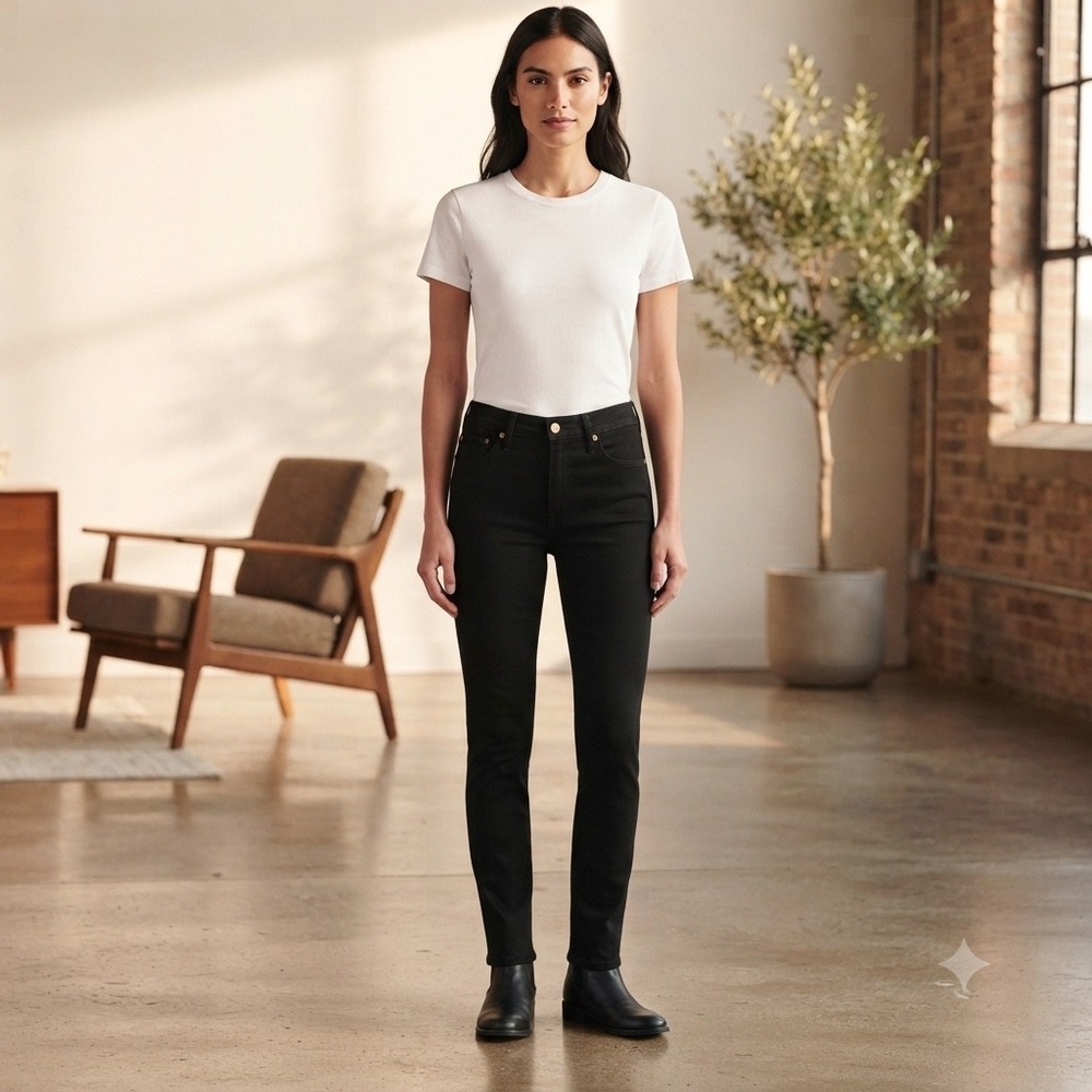 NWT 7 For All Mankind Black Chino Pants Women 31 Straight Leg
